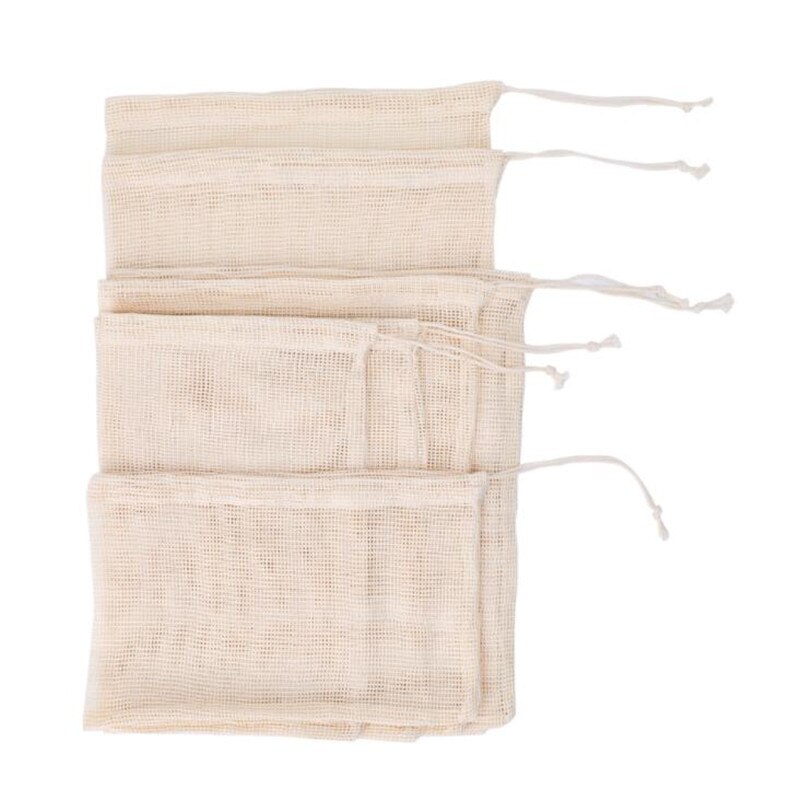 Cotton Mesh Vegetable Bags Produce Bag Reusable Cotton Mesh Vegetable Storage Bag Kitchen Fruit Vegetable with Drawstring