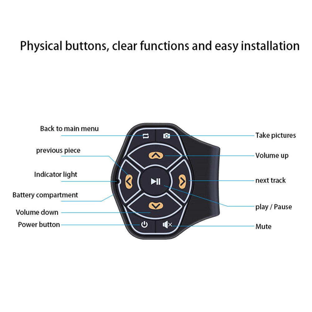 Mando a distancia inalámbrico para coche, receptor Bluetooth, volante, manos libres, botón multicolor para teléfono, navegación GPS