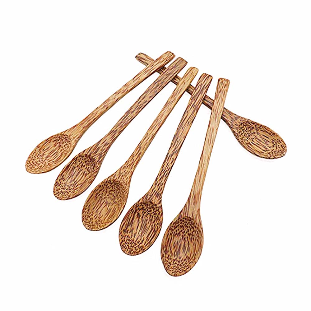 Cuchara de madera de palma de coco Tropical, cubiertos, cuchara de coco de madera Natural para té, sopa, ensalada, vajilla ecológica, suministros de cocina