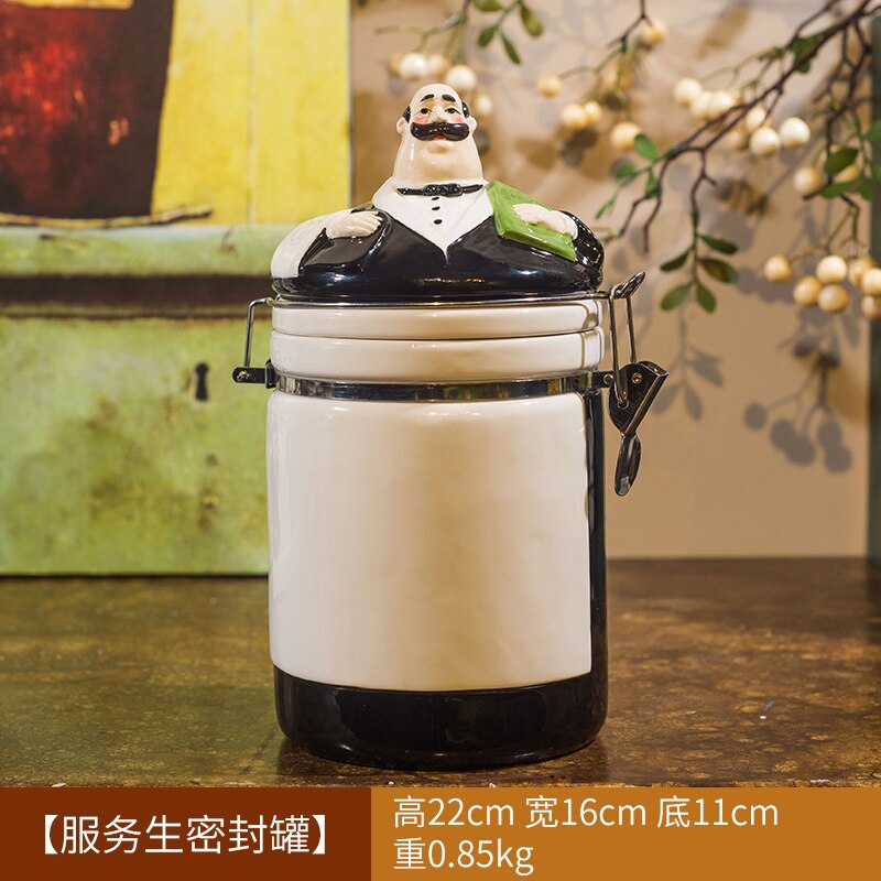 Funny European Ceramic Cartoon Chef Seasoning Jar Salt Sugar Bean Candy Cans MSG Jar with Lid Oil Bottle Kitchen Accessories: Jar A