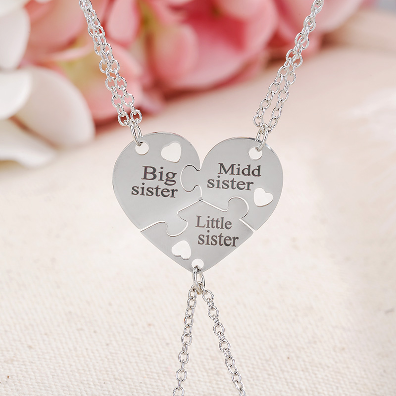 3 unids/set, COLLAR COLGANTE de Metal plateado para madre e hija, hermana, madre, corazón, contacto con nosotros, joyería fina, ,: 10