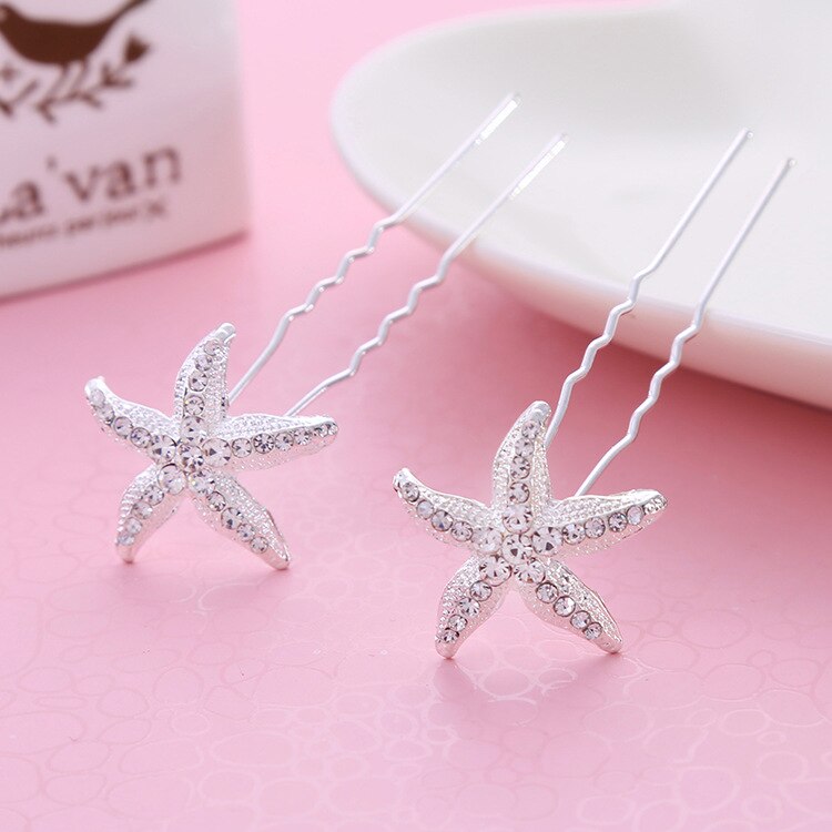 6pcs bride starfish Korean bride hairpin Korean style U-clip Korean hair accessories pin headdress style: 2pcs