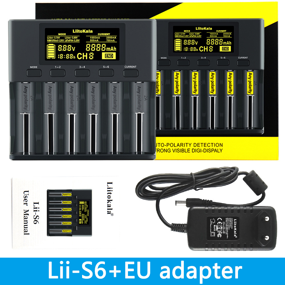 1-Slot 2 4 8 Slots 18650 Battery Charger LCD Display Li-ion 3.7V NiMH 3.2V IMR 3.8V Charger For 18650 26650 21700 26700 AA AAA: Lii-s6-EU
