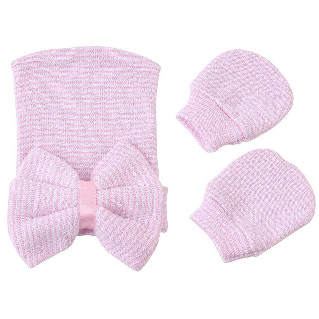 Baby Accessories 2pcs/Set Infant Kids Baby Girls Boys Hats Gloves Anti Scratch Face Hand Guards Protection Soft Mittens Hat: Pink