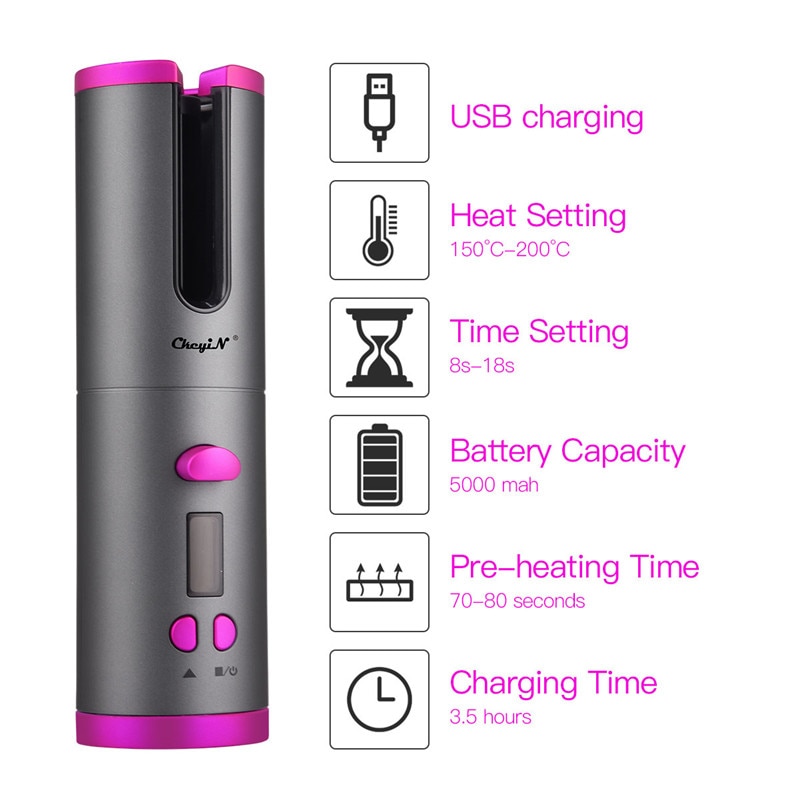 Rizador de pelo inalámbrico plancha de pelo de cerámica recargable por USB, planchas planas, portátil, Herramienta de Peinado LED