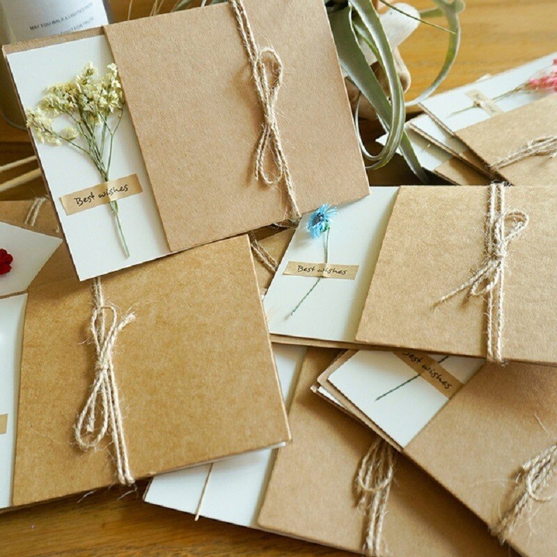 1Pack 17*12cm Kraft leer getrocknete blumen Geburtstag Karte für Weihnachten hochzeit einladung karte grußkarten mit sonnenblume Rose