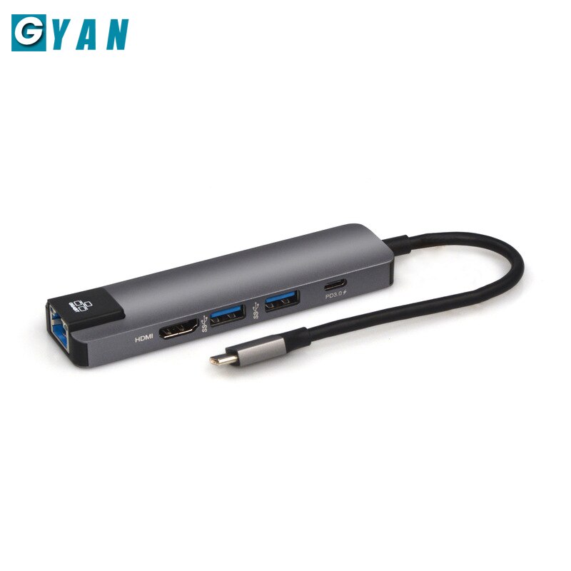 5 in 1 USB C Hub Hdmi 4K USB C Hub naar Gigabit Ethernet Rj45 Lan Adapter voor Mac boek Pro Thunderbolt 3 Type c Docking station: Default Title