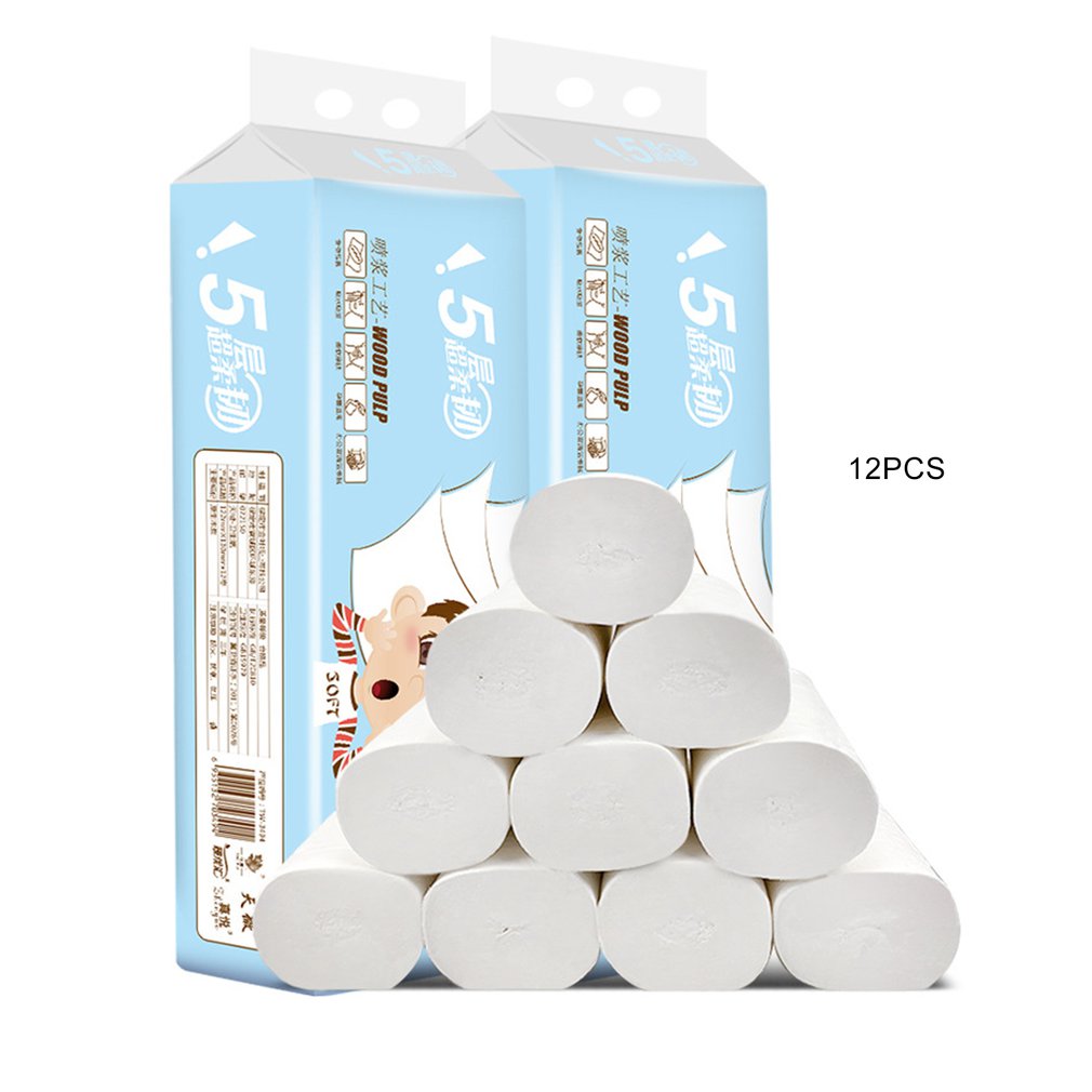 Toilet Roll Paper Tissue Roll Paper 5 Layers Home Bath Toilet Roll Paper Household wood pulp roll paper 12 Rolls