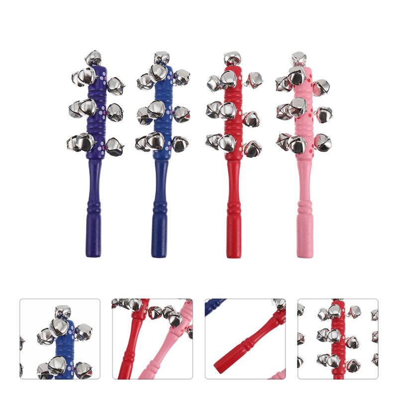 4pcs Shaking Musical Instrument Toy Baby Wooden Solid Color Hand Rattles