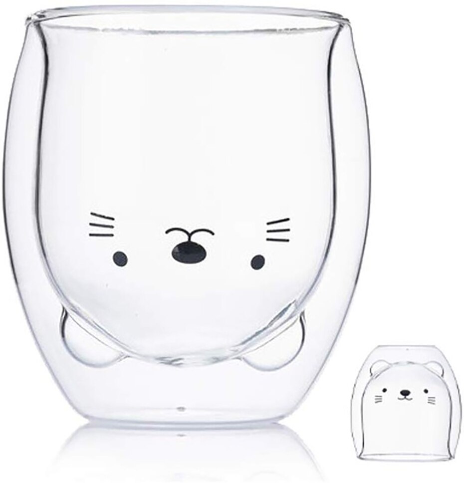 Søt bjørn dobbeltlag kaffekrus dobbelt glass kopp kartong dyremelk glass dame søt jul morsomme krus: 5
