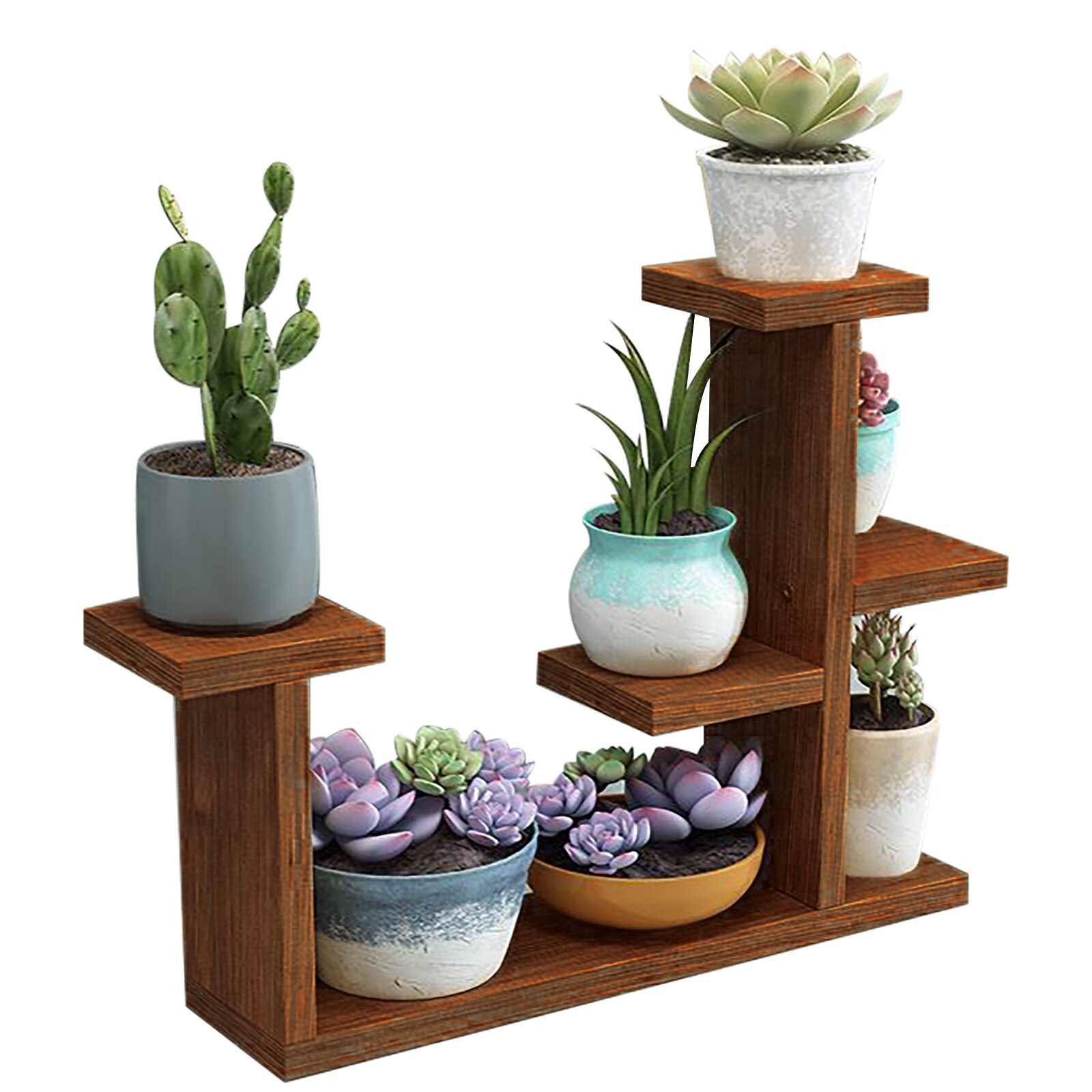 Rack Shelf Flower Display Stand Simple Indoor Organizer Bonsai Desk Balcony Garden Wooden Plant Shelves: A4