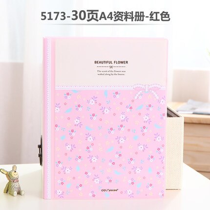 Fresh Flower Paper File Holders A4 Document Holder Paper Folder Storage Binder Pouch Package Office School 30/40/60/80pages: 30 pages-pink