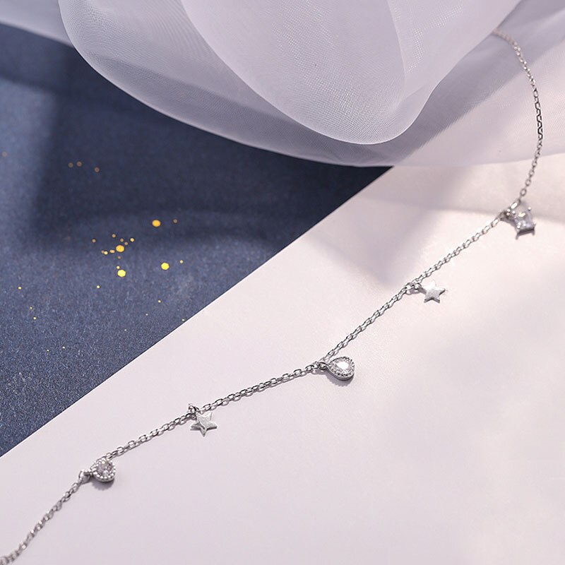Collar delicado con forma de gota de agua de estrella para mujer, cadena de clavícula, collar de circonio de Color plateado, de joyería para boda S-N714
