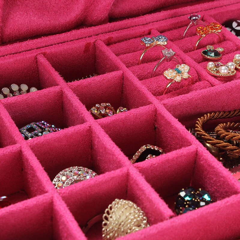 Sieradendoos met dubbele laag flanel in europese stijl, houten koreaanse prinsessenhuis met slotdecoratie, make-up opbergdoos voor vrouwen