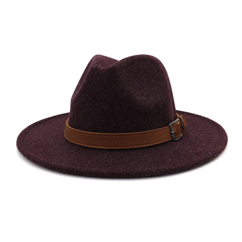 Sombrero Fedora de lana con lazo de cuero para hombre, gorra redonda americana y europea, color negro, para Otoño e Invierno: 6