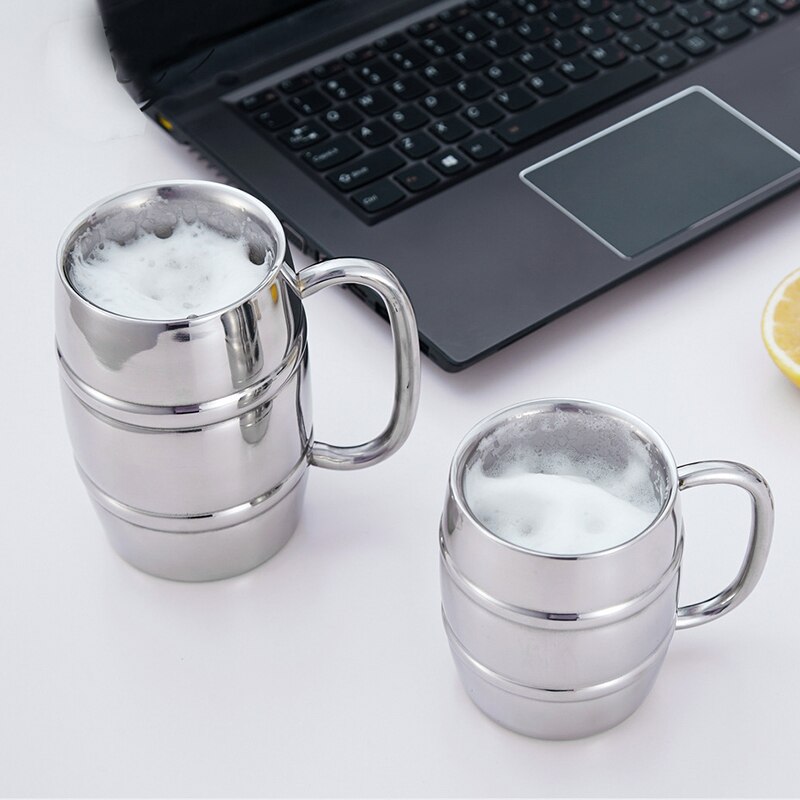 Insulated Beer Mug Holds Beer Ice Cold Double Wall Stainless Steel Wine Glass with Handle Coffee and Tea Drink Mug For Traveling