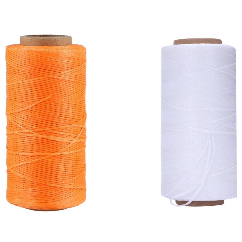 2 rollos de hilo de cera encerado para costura de cuero, 260M, 150D, 1MM, hilo de aguja de mano para manualidades DIY, blanco y naranja,: Default Title