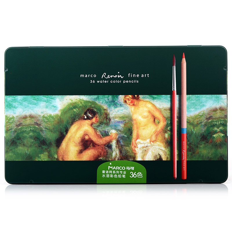 Marco Renoir 3100 3120 12/24/36/48/72/78/100/108/120 Tin Box Box Limited Edition Oil/Water-Soluble Colored Pencil Set: 3120-36TN WaterColor