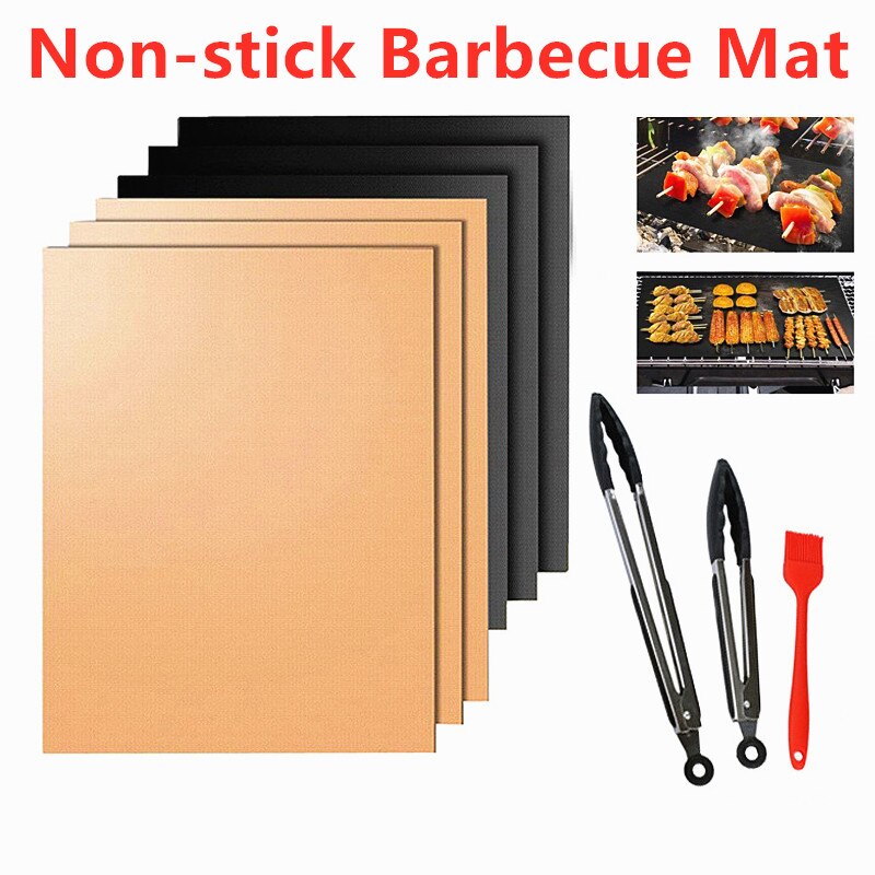 1Pc Herbruikbare Hittebestendig Bbq Bakken Pad Covers Non-stick Barbecue Mat Folie Oliepapier Met Voedsel clip Olie Borstel Bbq Gereedschap