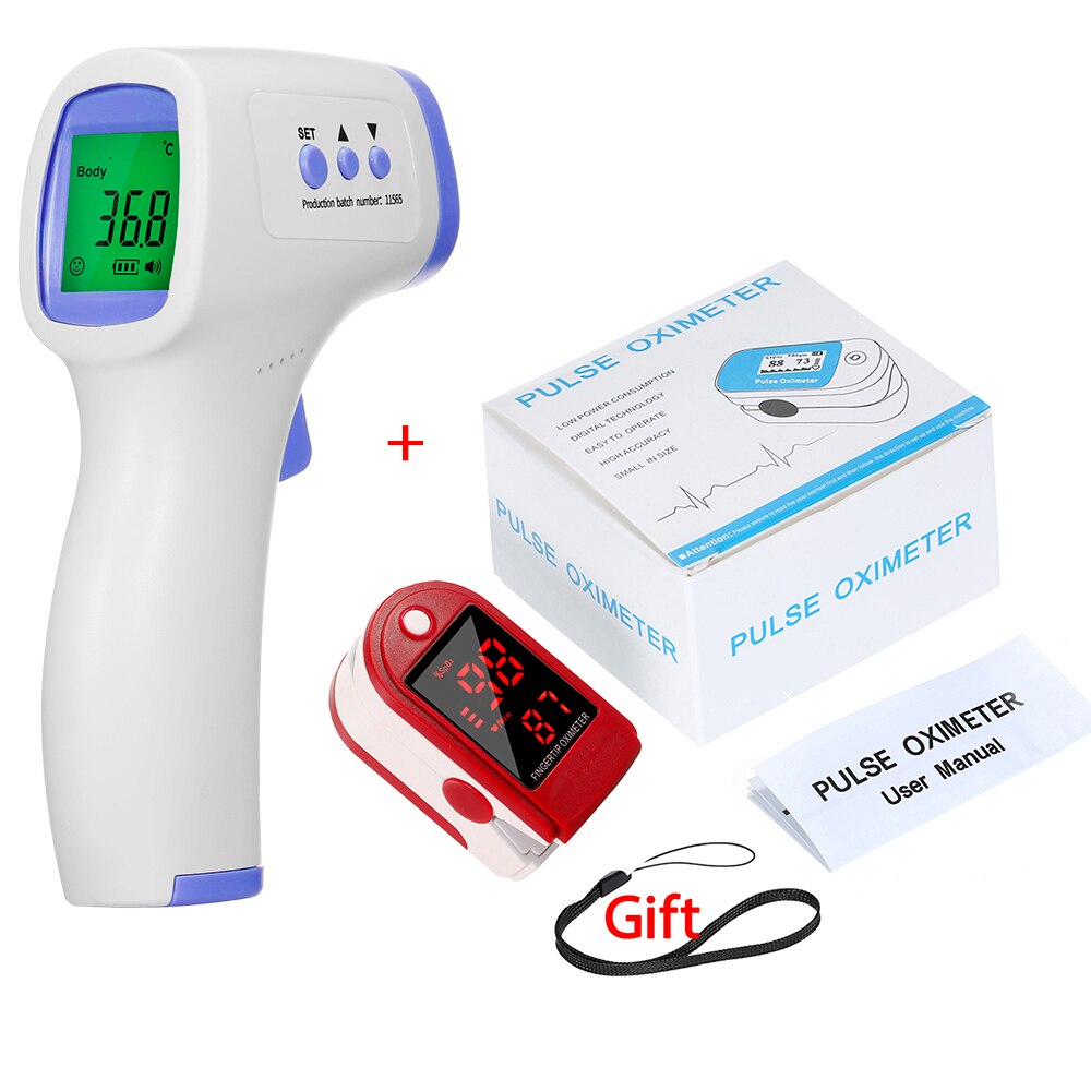 Fingertip Pulse Oximeter SpO2 & PR Monitor Alarm Function Non Contact LCD Display +Thermometers Handheld