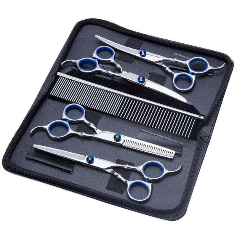 6'' Pet Straight Curved Hair Cutting Thinning Shears Grooming Scissors Set Straight Cut Teeth Cut Fish Bone Scissors Sets