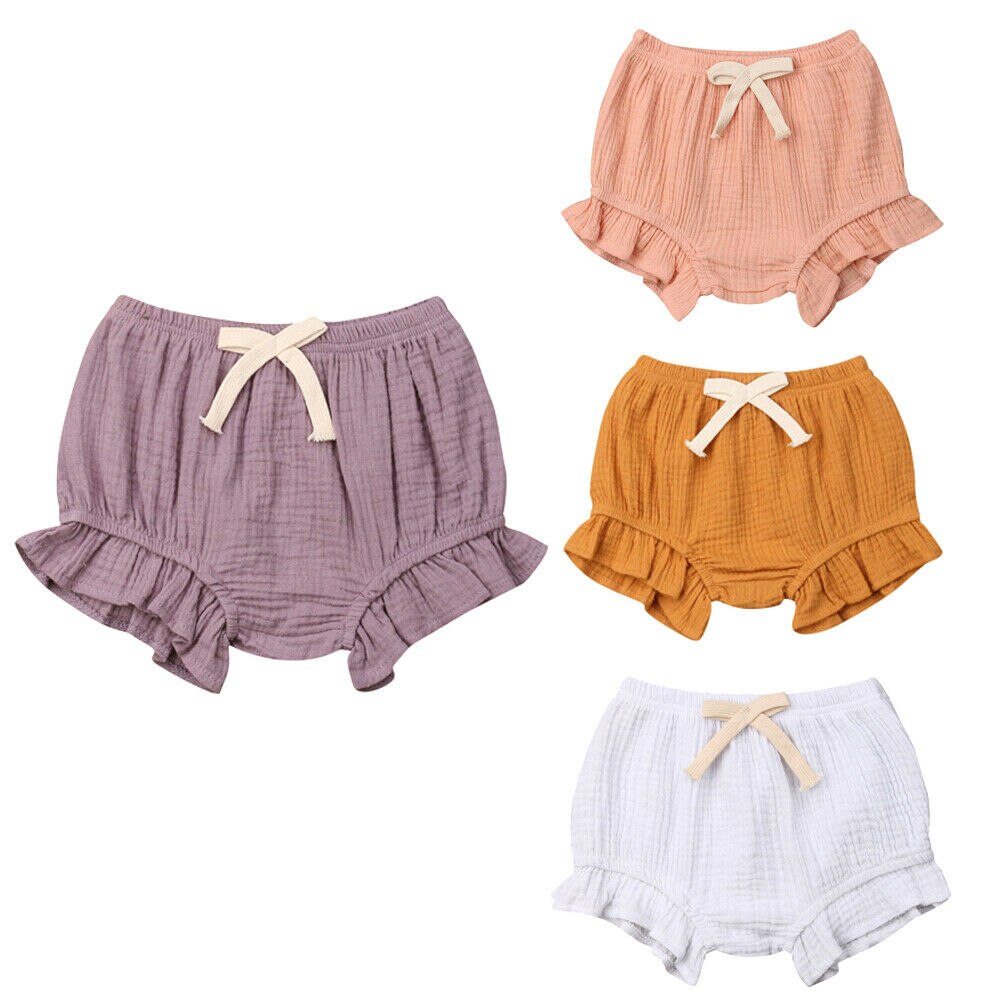 Newborn Kids Baby Girl Cotton Shorts Bloomers Diaper Covers Ruffles Shorts Solid Trousers Bottoms Outfits Summer Clothes 0-18M