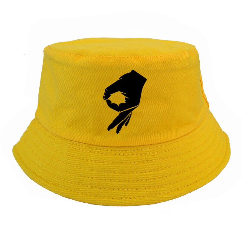 Okej handskylt harajuku pop kvinnor fiskare hatt män sommar platt hip hop keps bokstavstryck hink hatt bob chapeau: Gul