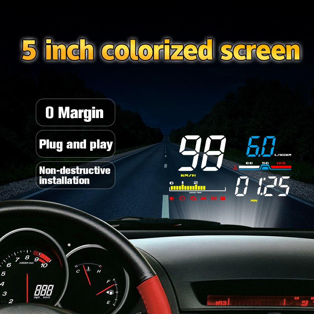DN5000 HUD One-Click Switch Fuel Consumption Display Mileage Measurement Driving Time Calculation Head Up Display Projector