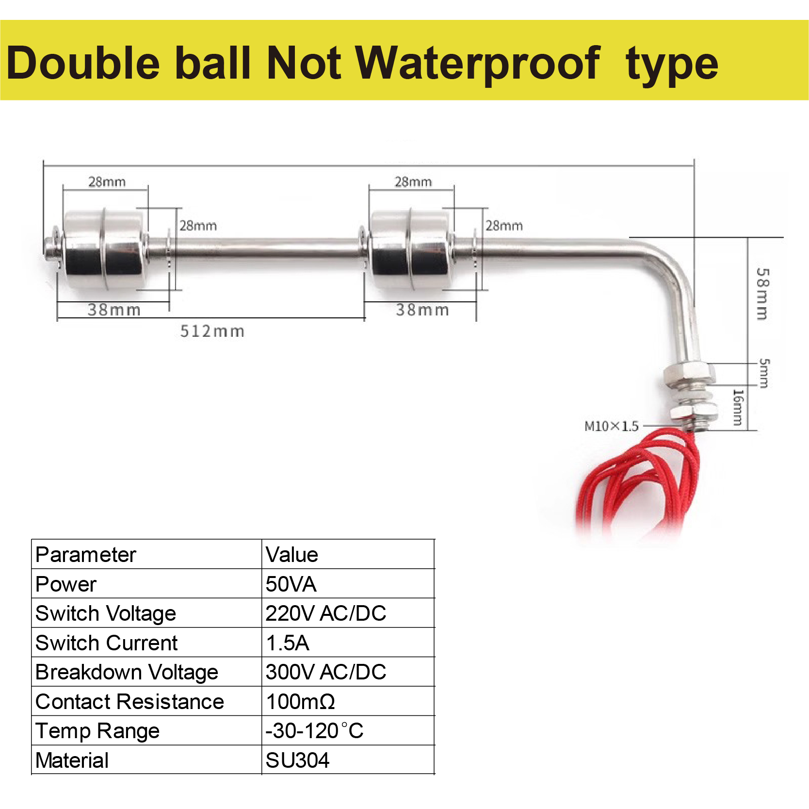 Side mounted stainless steel float switches liquid level sensor waterproof dual ball 304 water tank level controller: XL / Blue