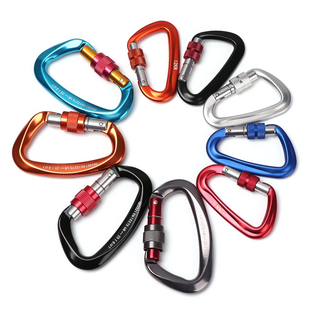 Mosquetón de , ganchos para llaves de escalada, forma de D, cerradura maestra de seguridad de aluminio, herramienta para escalar al aire libre, 12/25KN