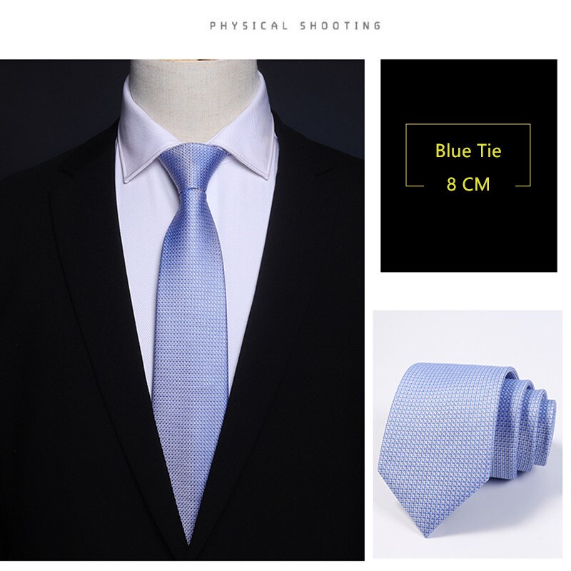 Mannen Stropdas 8Cm 100% Zijde Blauw Mode Plaid Business Huwelijksgeschenken Voor Heren Accessoires Formele Kleding Stropdas