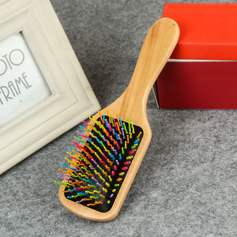 1pc kam haarverzorgingsborstel massage houten spa massagekam 3 kleuren antistatische haarkam massagekop bevordert de bloedsomloop: Kleurrijk   z112