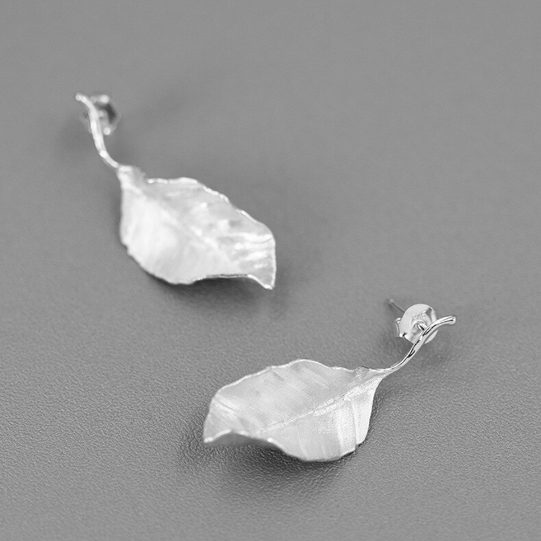 INATURE 925 Sterling Silver Jewelry Vintage Leaf Stud Earrings for Women: Silver