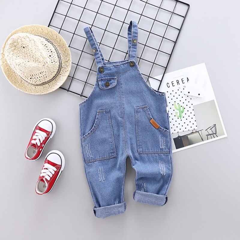 Ropa de otoño para bebés, monos para niños, pantalones de algodón con patrón sólido, pantalones vaqueros, pantalones de primavera