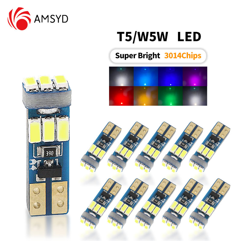 10 Uds T5 W3W W1.2W 70 73 74 bombillas LED superbrillantes indicador de advertencia de coche luz de grupo de instrumentos lámparas de calibre de tablero automático