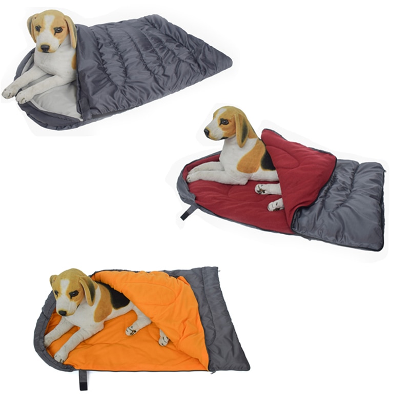 Saco de dormir para perros pequeños y grandes, estera de cama para acampar al aire libre, manta suave, cojín de tejido polar, colchón con bolsa de almacenamiento