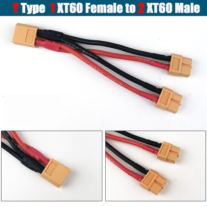 1PCS XT60 Parallel Battery Connector Cable Dual Extension Y Splitter Silicone Wire: XT60 1 F to 2 M