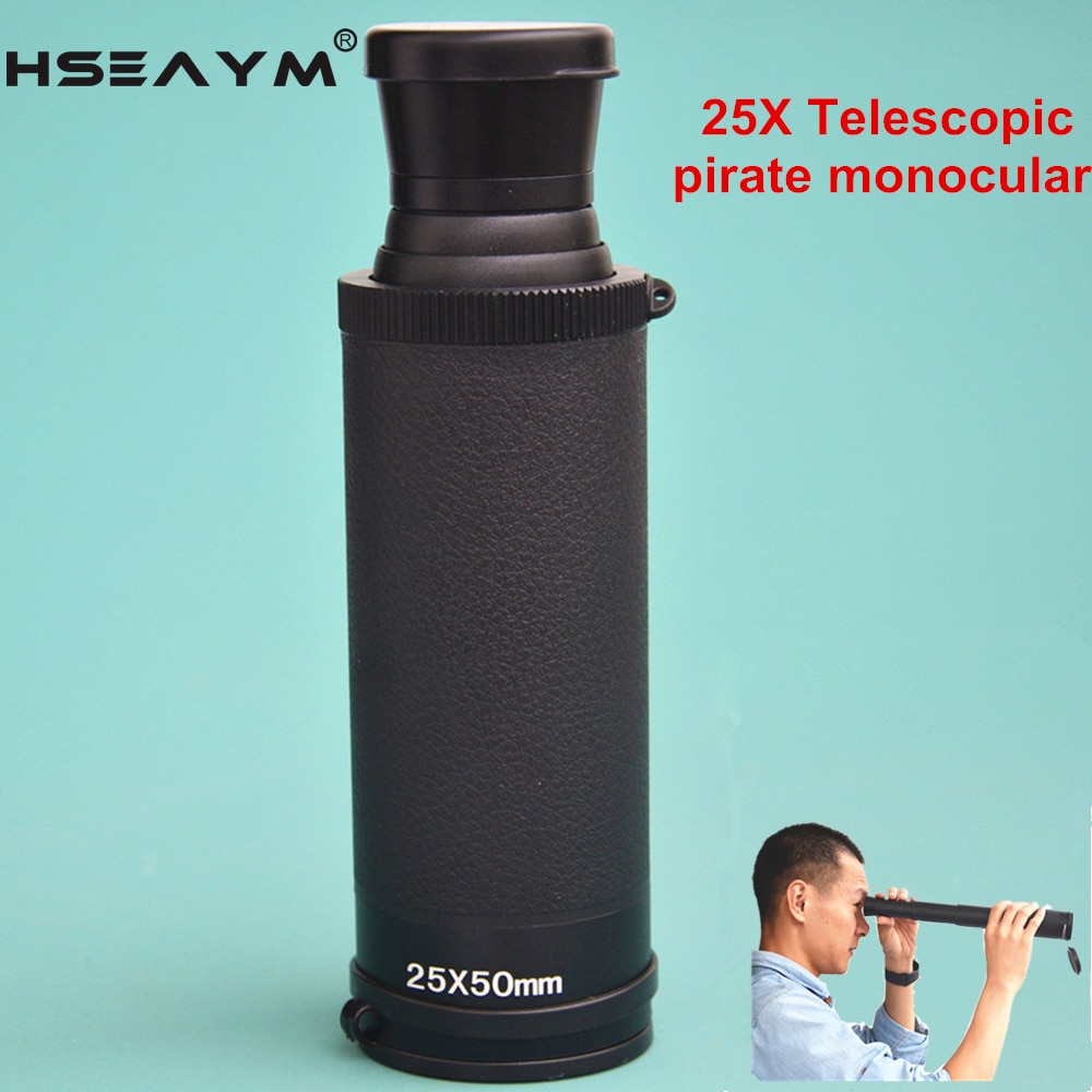 HSEAYM 25X50 Pirate Telescope Monocular BAK4 Portable Low Light Level Night Vision Aluminum Alloy HD Broadband Green Film