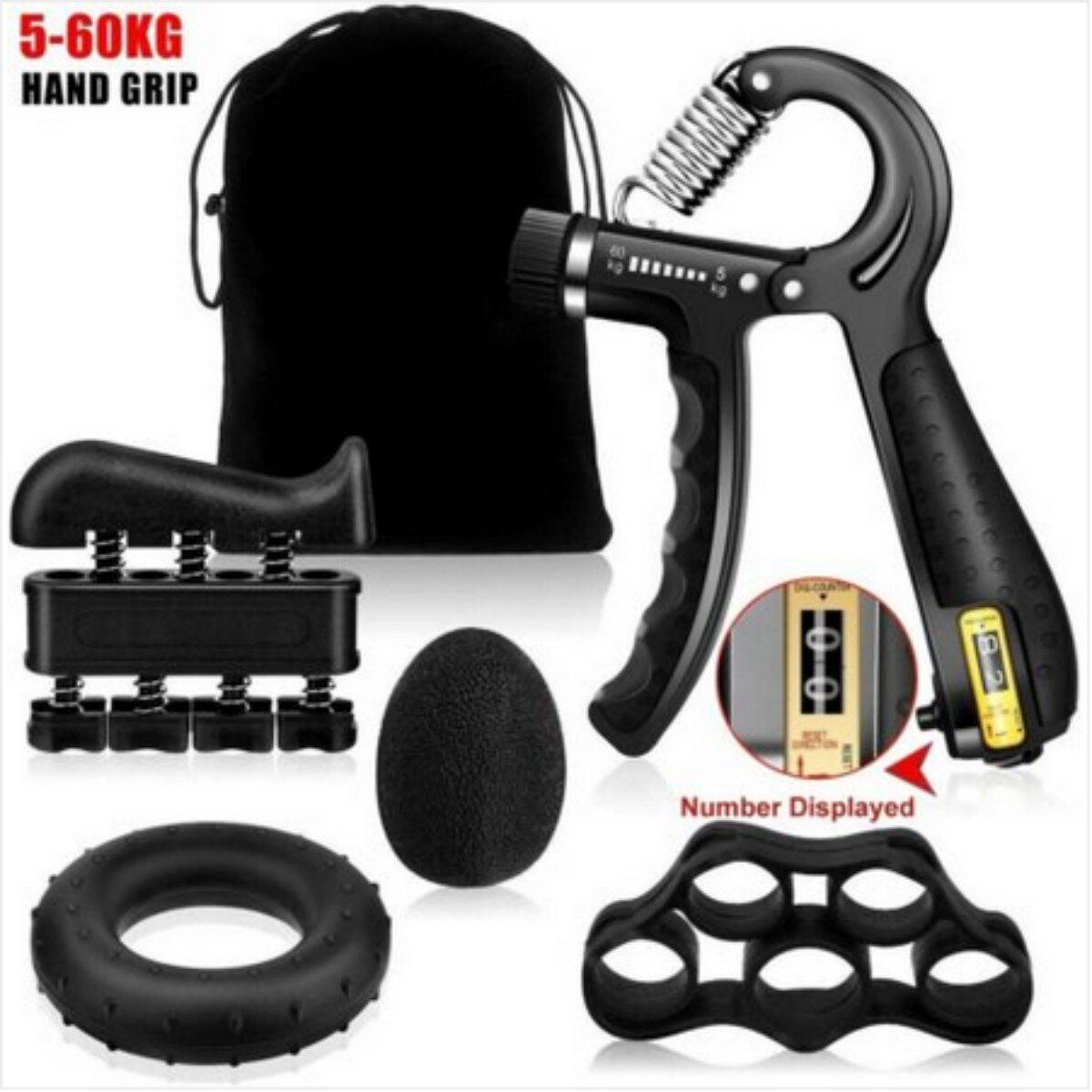 5PCS Resistance Bands Hand Grips Strengthener Set Wrist Finger Forearm Training Adjustable Hand Strength Exercise Fitness Tool