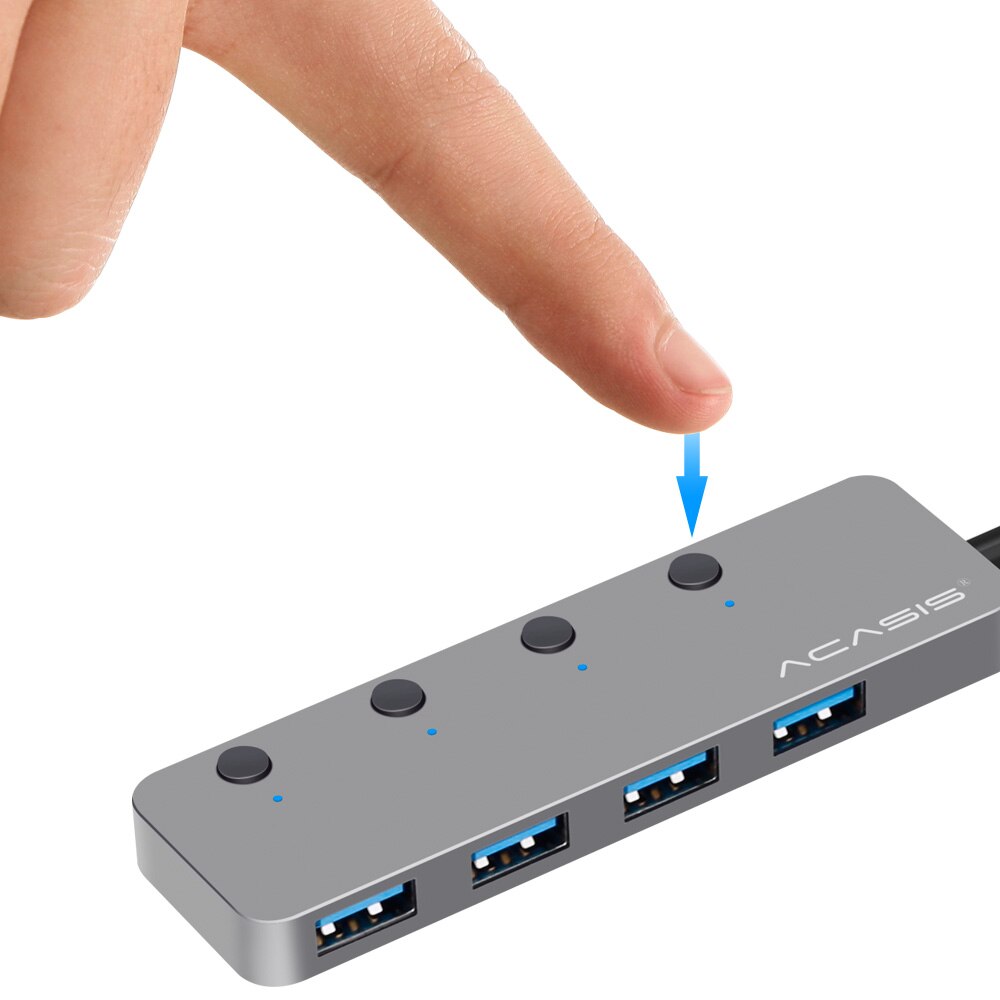 Acasis slim high speed usb 3.0 hub switch, externe 4 -poorts usb-splitter met laptop 4- poorts adapterhub - gray line 20cm