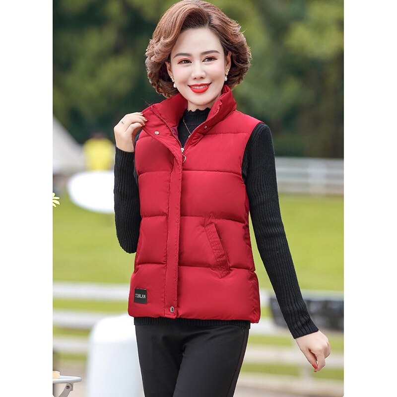 Middle-aged and Elderly Women's Vest Autumn Winter Down Cotton Waistcoat Sleeveless Keep Warm Jacket Outwear Plus Size 5XL W96
