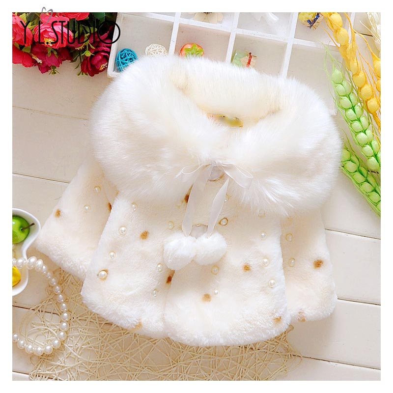 Winter peuter meisjes mantel cape jas dikke warme imitatiebontjas schattige stippen bal strik baby bovenkleding kindermeisjeskleding