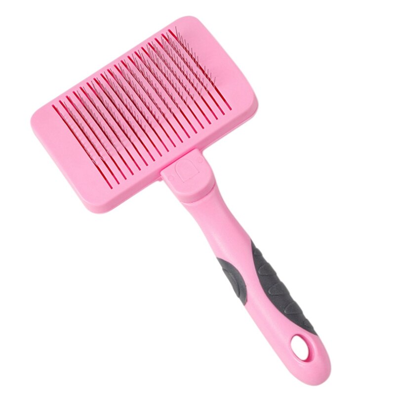 Peine para perros con alambre de acero de autolimpieza para mascotas peine para quitar el pelo suelto 1: Pink
