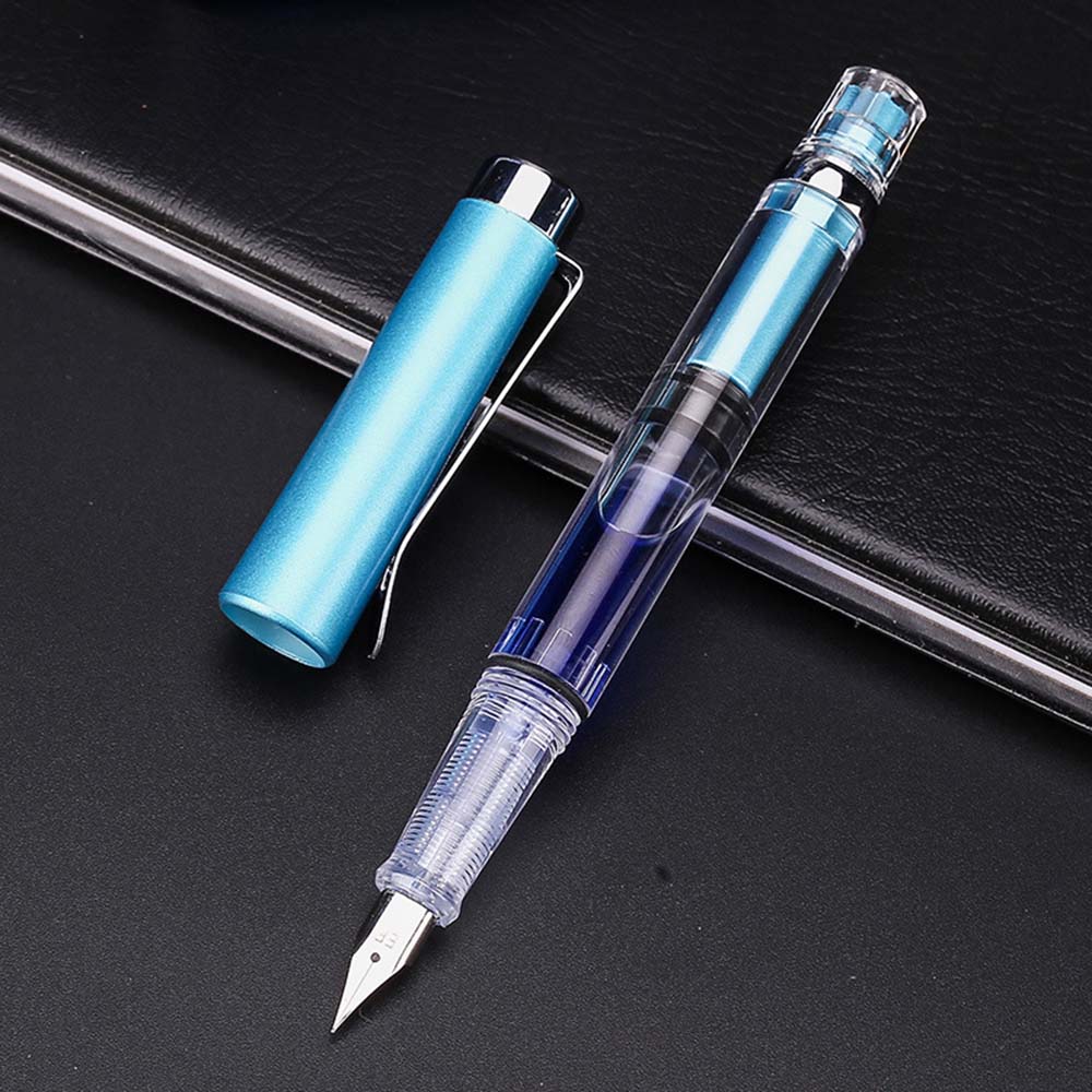 Fountain Pen Piston Transparent Gold/Silver Clip Fine Nib 0.5mm Wing Sung 3008 Fountain Pen: Blue