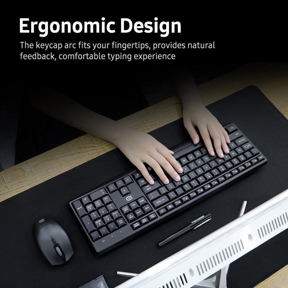 FUDE EK785 2.4G Wireless Keyboard Mouse Combo Portable Keyboard and Mouse Set Plug&amp;Play Wide Compatibility for Office Game White