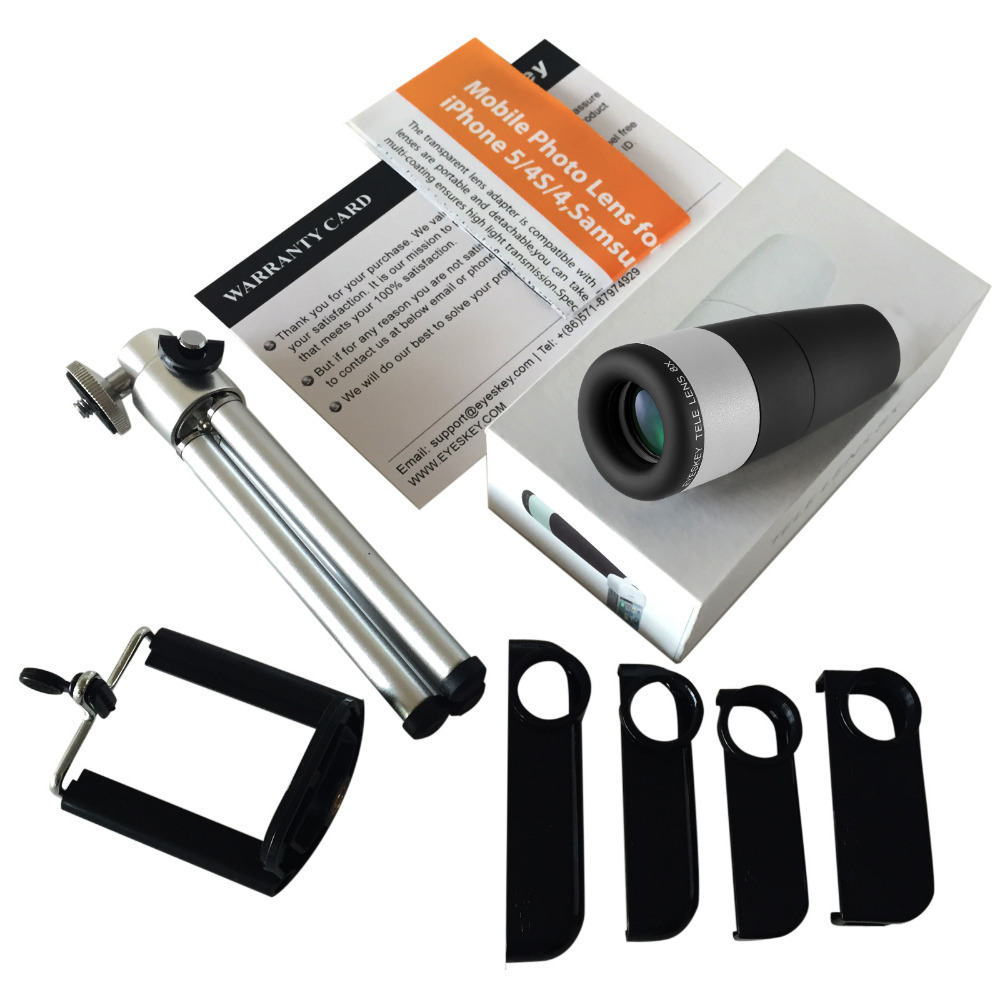 Eyeskey 8x Zoom Draagbare Mobiele Telefoon Telescoop Lens Groothoek Oculair Lens met Lens Adapter en Beugel Voor Ipone 5 5 s 6 6 s