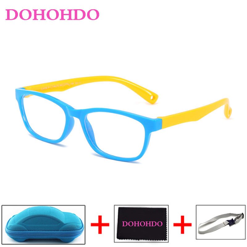 DOHOHDO okulary dla dzieci dziewczyny chłopiec elastyczne oprawki robić okularów okulary dla dzieci zdrowe ramki silikonowe oprawki robić okularów dziecko za darmo: niebieski żółty-B