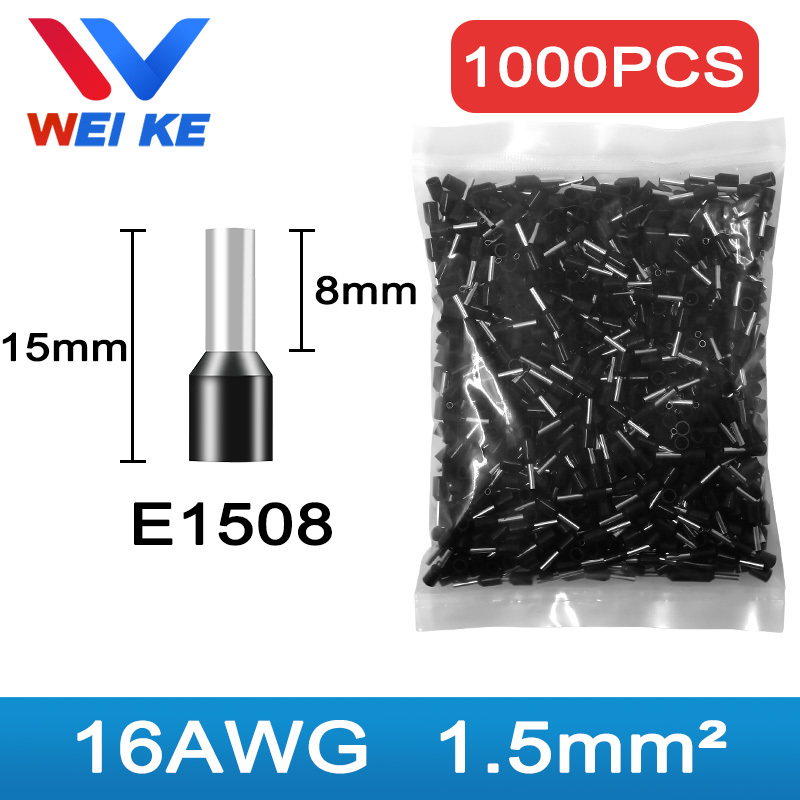 1000PCS/ Pack E0508 E7508 E1008 E1508 Electrical Wire Connectors Insulated Cold Pressed Terminal Ferrules Tubular Crimp Termin: E1508 - 1000PCS