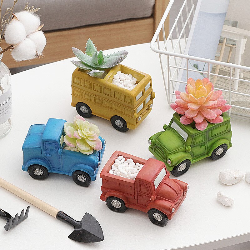 Car Shaped Resin Succulents Pot Cute Planter Pots Truck Cactus Plant Pots Small Plant Indoor Desk Decor Table Decoration