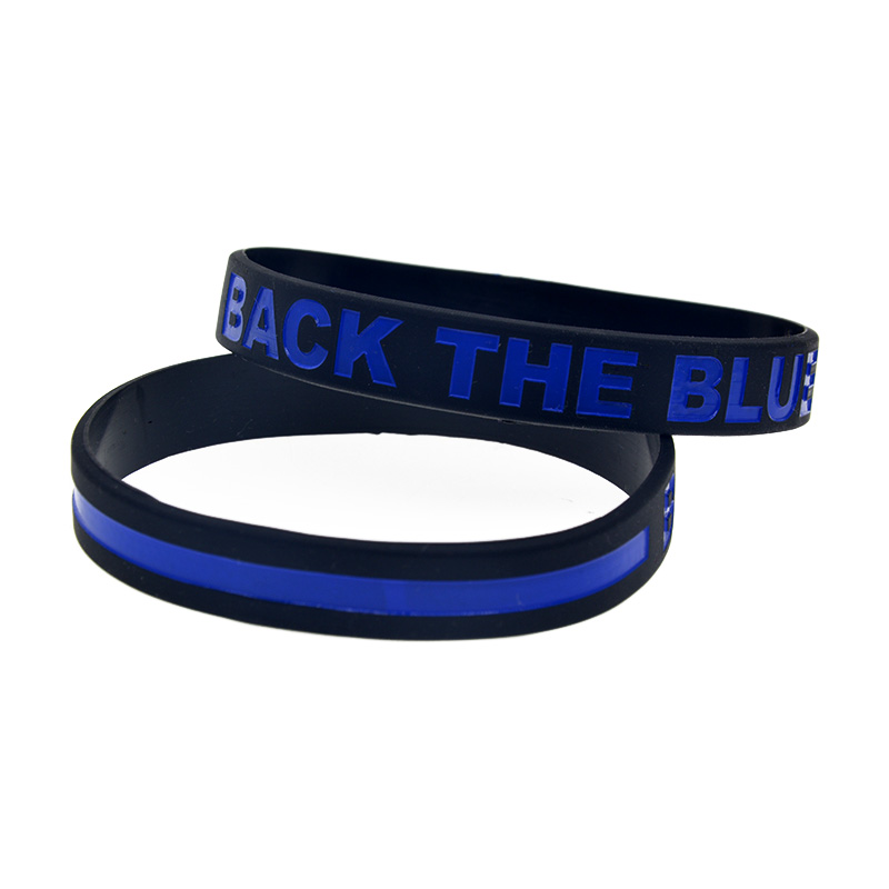 1 pc back the blue line siliconen rubberen polsbandje ondersteunende armband voor volwassenen zwarte armband